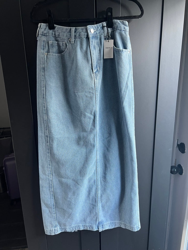 Denim chevron maxi skirt