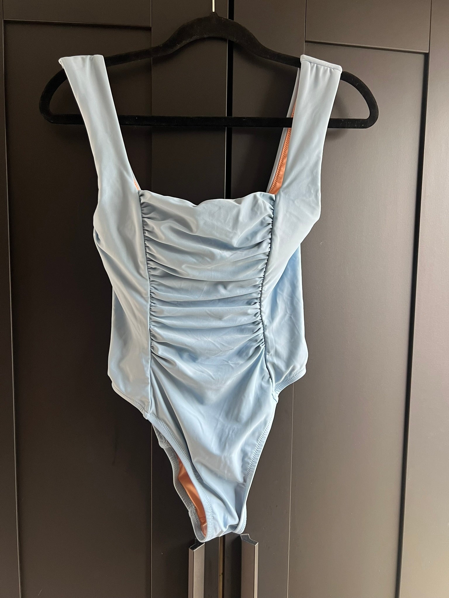 Blue one piece swimsuit