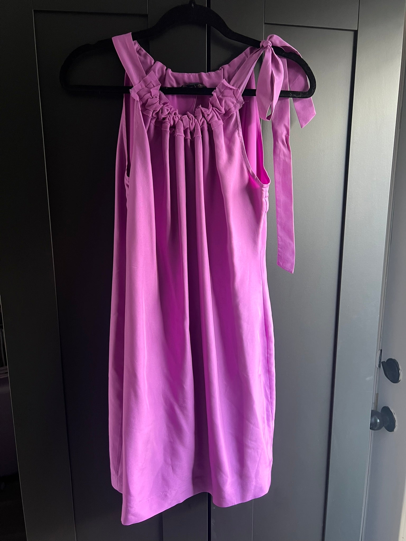 Purple silk ruffle dress