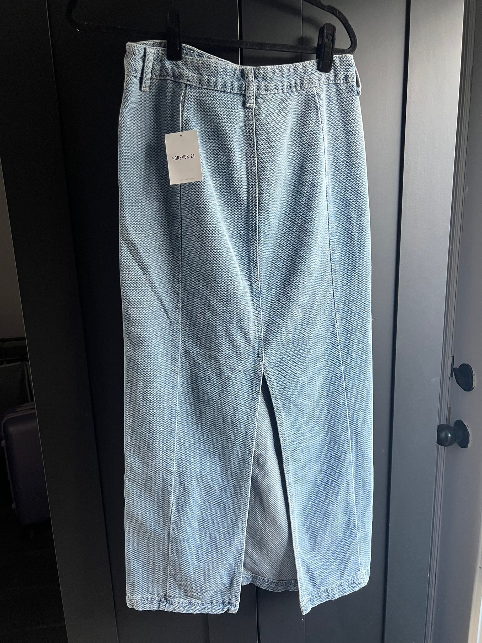 Denim chevron maxi skirt