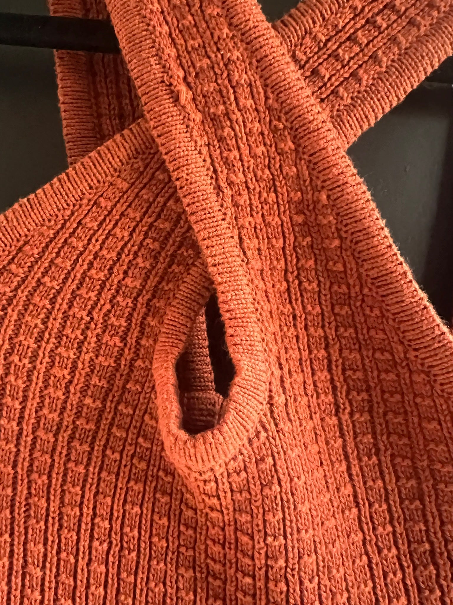Orange knit criss-cross front bodysuit