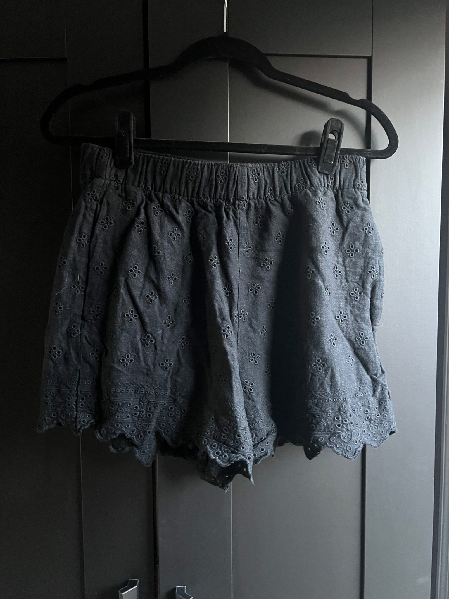Black eyelet shorts