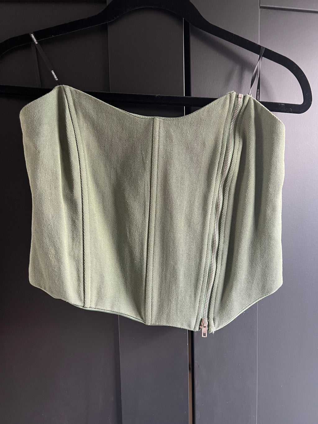 Green corset zip top